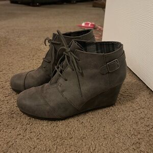 Maurices Gray Lace-Up Wedge Ankle Boot with Side Buckle